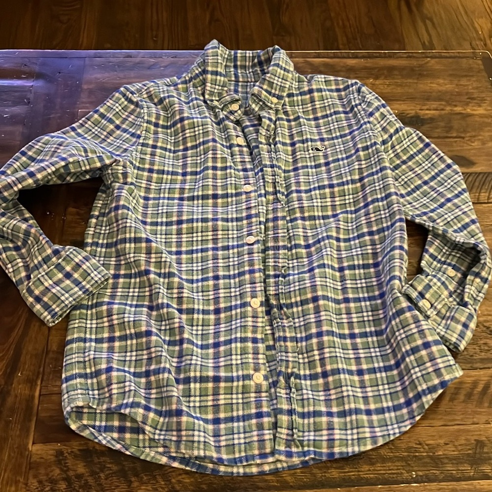 Boys Size 7 Flannel Blue/Green Vineyard Vines Button Down